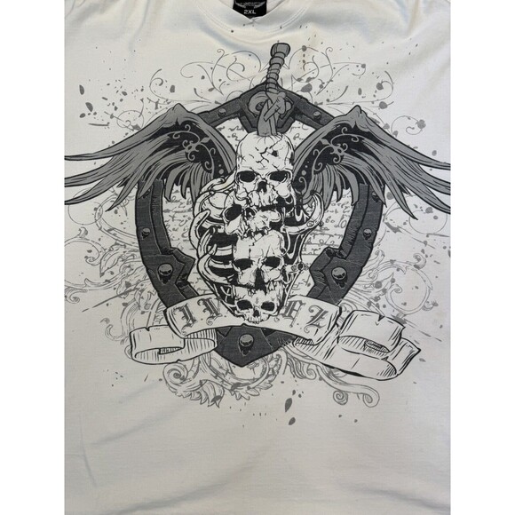 Four Fatherz Winged Skull And Dagger Y2K Hip Hop White T-Shirt - XXL - Picture 2 of 11